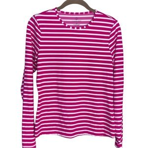 Lands’ End Long sleeve rash gaurd Sz Small pink white‎ stripe
